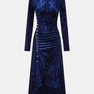 Commense blue velvet maxi dress with button detail.‎ Size M